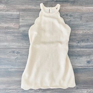 Fabrik Scallop Sleeve and Hem Cream Sleeveless Shift Dress